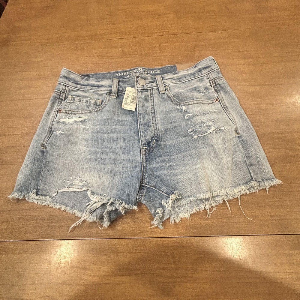 American Eagle Outfitters Boyfriend Shorts Womens 4 Blue Distressed Raw Hem
